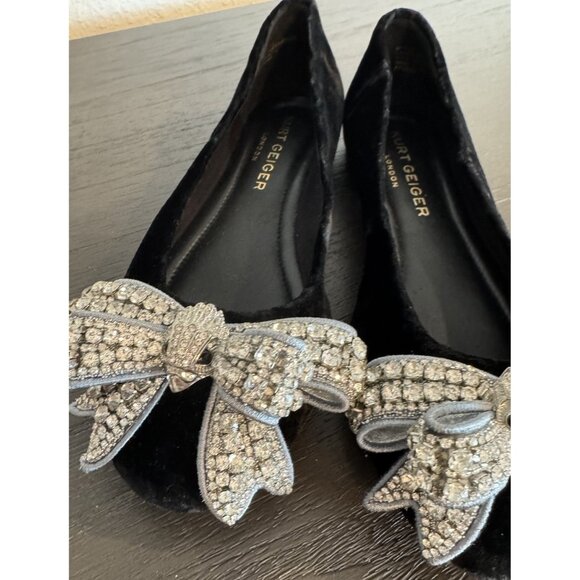 Kurt Geiger Size 37 / 7 Bow Ballerina flats black Velvet Rhinestone Bow Women’s - Picture 11 of 15